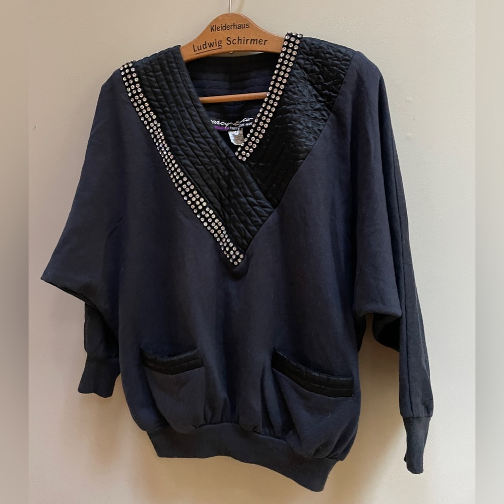 Marcy and Co Paris France, Medium top, black rhinestone blouse, French clothes